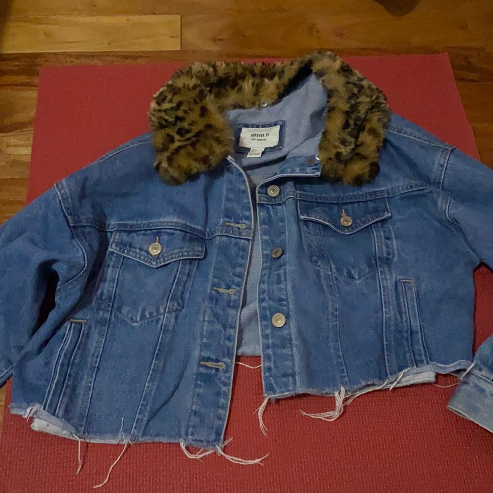 Forever 21 leopard jean jacket